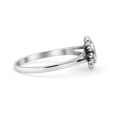 Beaded Flower Vintage Style Round Oxidized Statement Fashion Thumb Ring Lab Created White Opal 925 Sterling Silver